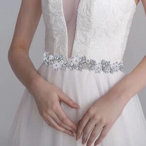 Silver White Ivory Floral Bridal Belt Wedding